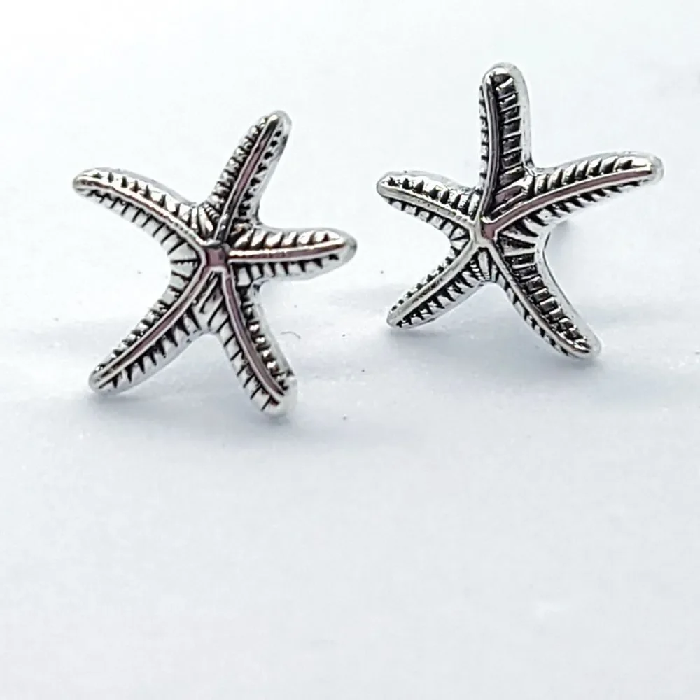 Starfish Stud Earrings Silver Beach Ocean Jewelry Gift Coastal Vacation Jewelry